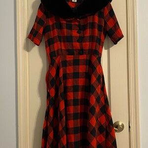 Plaid Red and Black Midi Dress